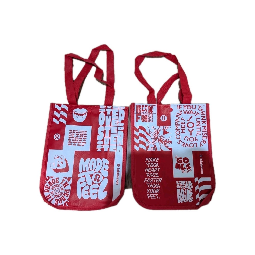 2 Lululemon Shopping Tote‎ Reusable Bag Red Small 12"x9"Lot